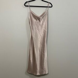 Birdy Grey Satin Midi Lisa Dress in Taupe